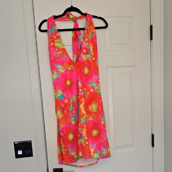 Vibrant Floral Halter Dress Sz Med - Picture 1 of 5